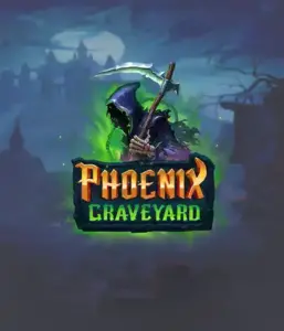 ELK Studios' Phoenix Graveyard game screen, showcasing the mystical graveyard and the legendary phoenix rising from the ashes. Displayed in this image is the slot's unique expanding reel feature, alongside its gorgeous symbols and dark theme. The artwork conveys the game's theme of rebirth and immortality, making it enticing for those interested in the supernatural.