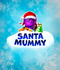  Discover the quirky "Santa Mummy" slot game by Belatra, showcasing a mummified Santa dressed in festive holiday attire. This vibrant image presents the mummy with a vivid purple hue, wearing a Santa hat, surrounded by snowy blue with frosty snowflakes. The game's title, "Santa Mummy," is clearly shown in large, icy blue letters.